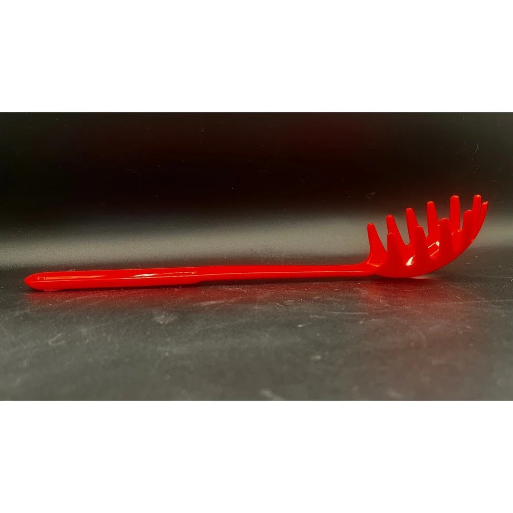Vtg Red Plastic Spaghetti Server‎ Pasta Spoon Utensil Kitchen Tool USA Retro